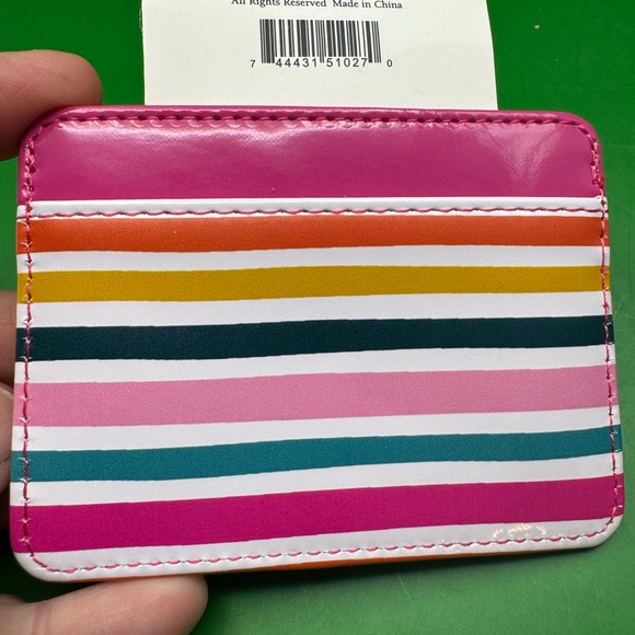 Vinyl Credit Card Wallet - Sketched MultiColors Stripes 3 card Pockets NWT - Picture 6 of 12